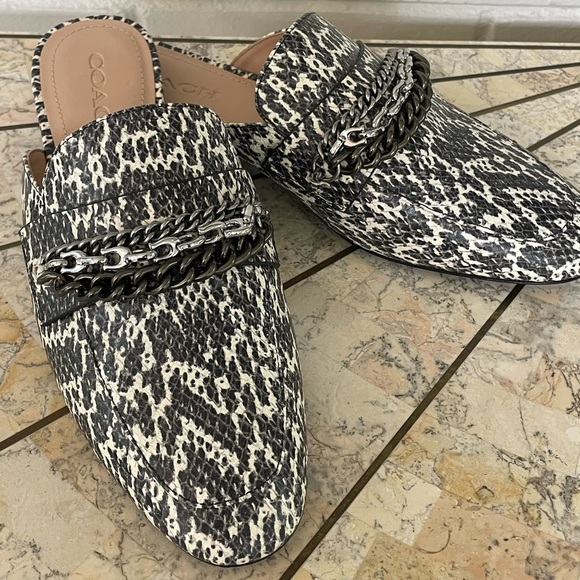 COACH Faye Gray Snake Skin Mules Size 9 - Picture 1 of 8